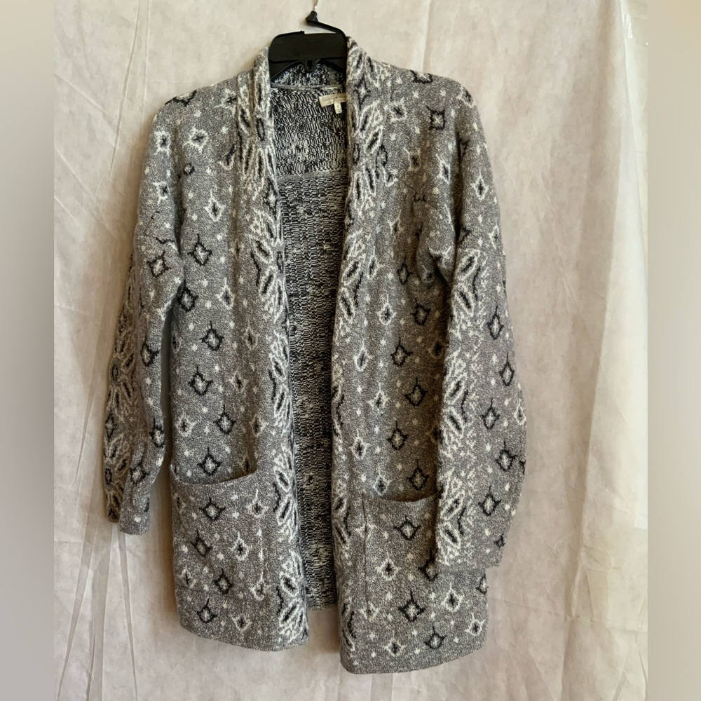 Lucky Brand Gray, black and White Patterned Cardigan